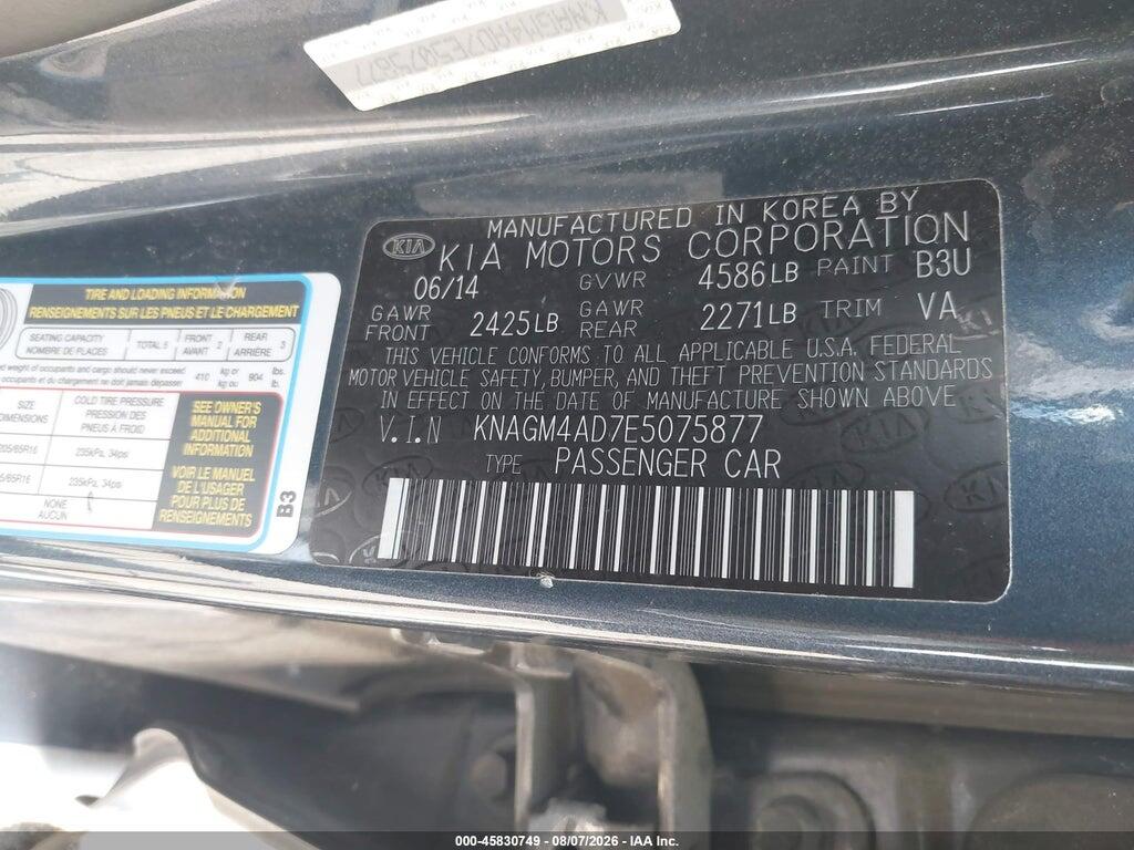 KNAGM4AD7E5075877 2014 KIA OPTIMA HYBRID photo no. 9