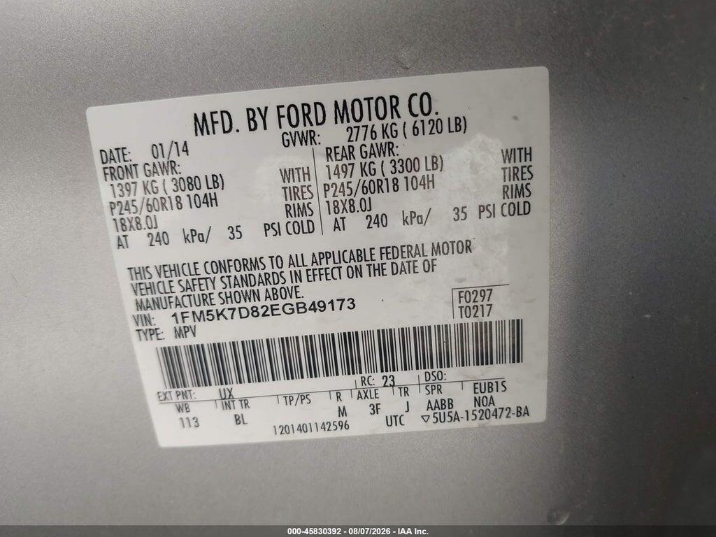 1FM5K7D82EGB49173 2014 FORD EXPLORER photo no. 9