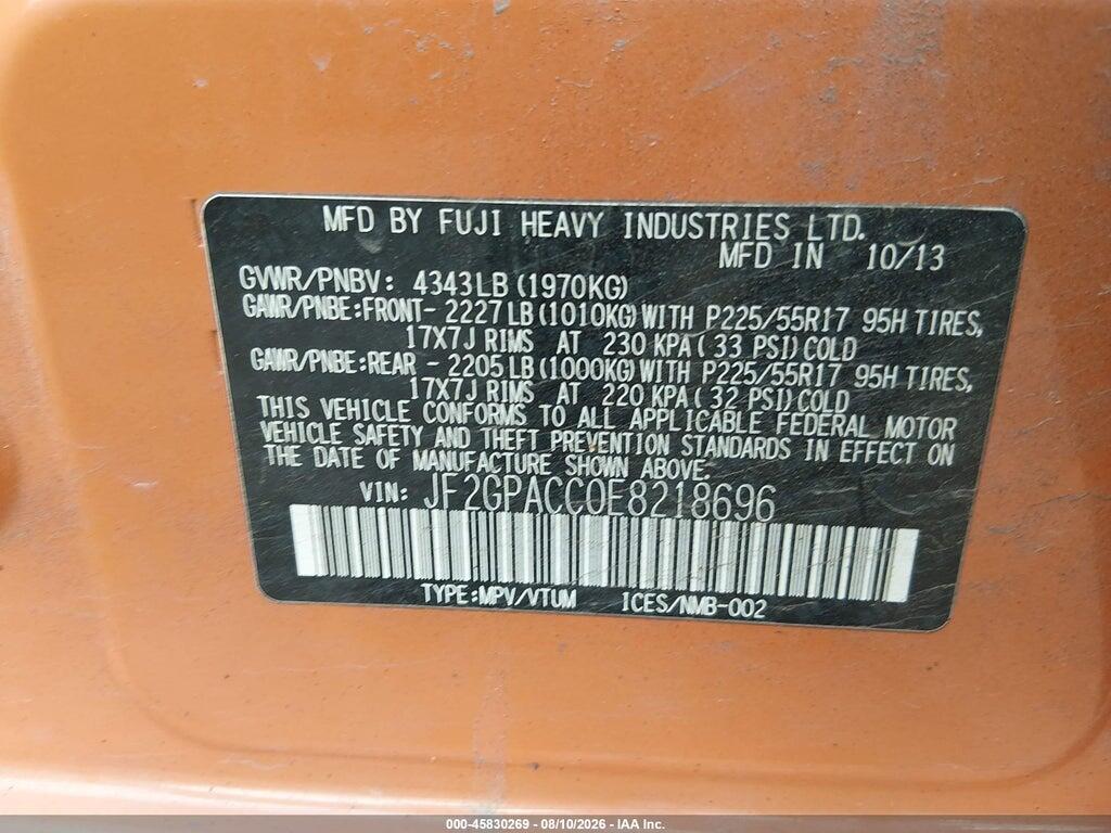 JF2GPACC0E8218696 2014 SUBARU XV CROSSTREK photo no. 9