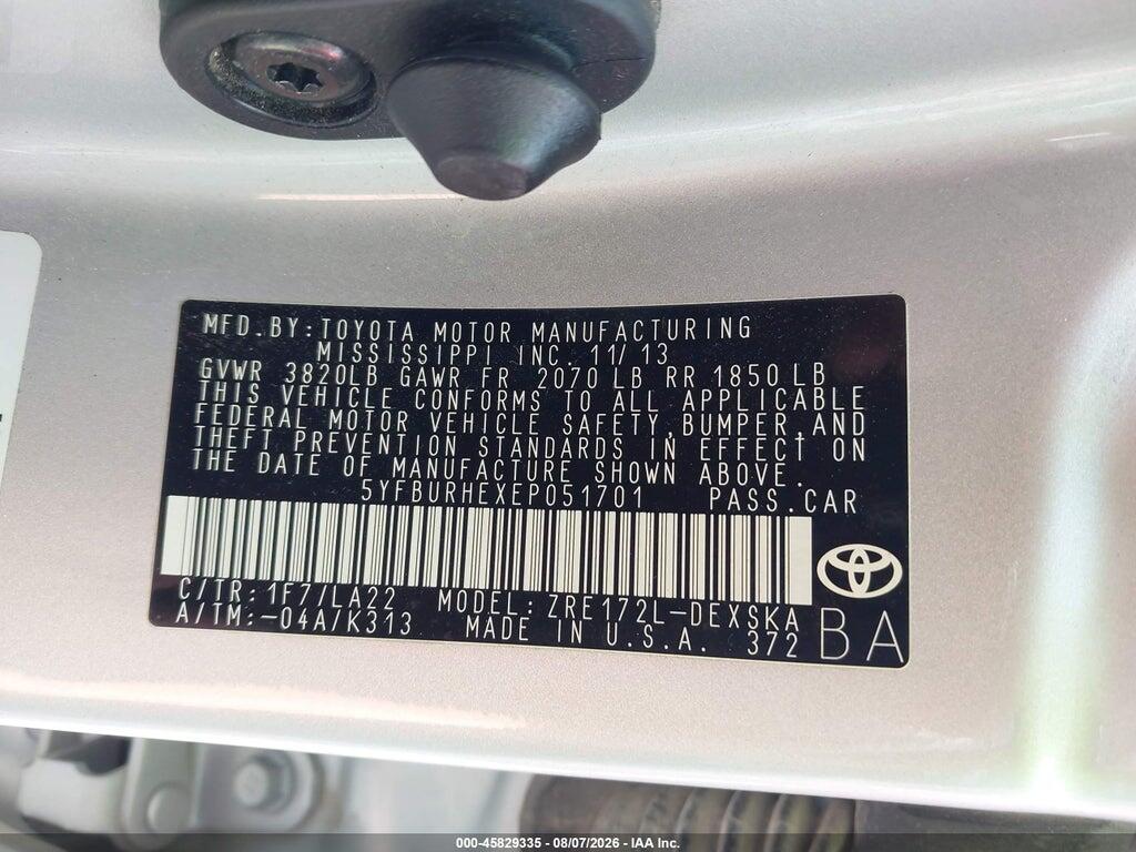 5YFBURHEXEP051701 2014 TOYOTA COROLLA photo no. 9