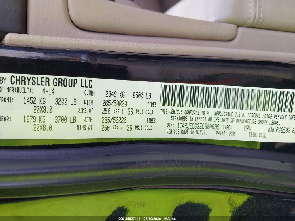 1C4RJECG3EC500699 2014 JEEP GRAND CHEROKEE photo no. 9