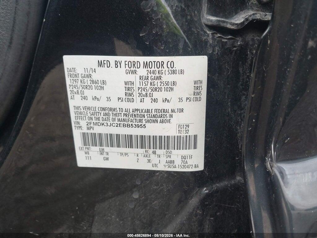 2FMDK3JC2EBB53955 2014 FORD EDGE photo no. 9
