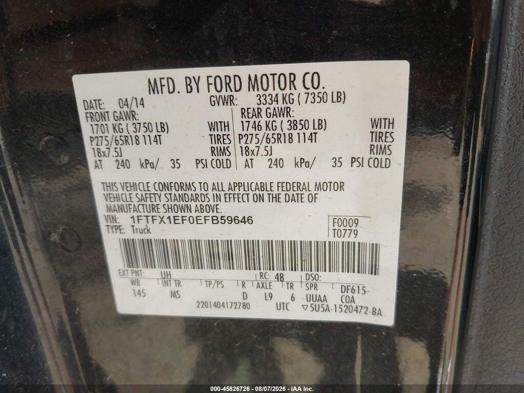 1FTFX1EF0EFB59646 2014 FORD F-150 photo no. 9