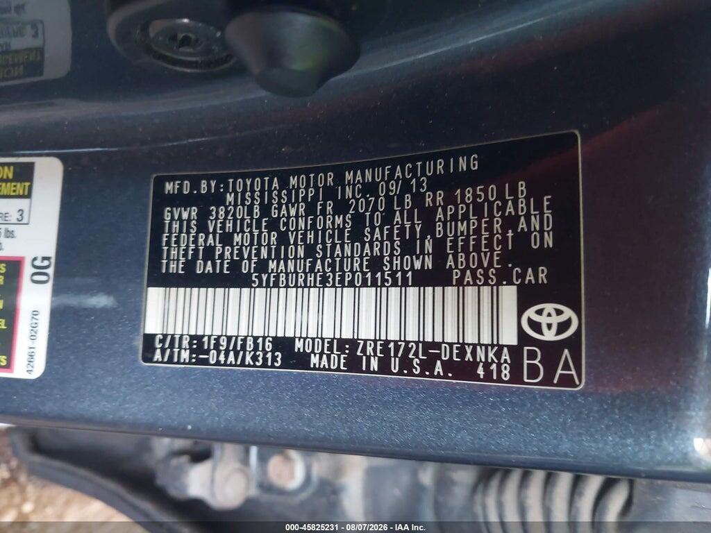 5YFBURHE3EP011511 2014 TOYOTA COROLLA photo no. 9