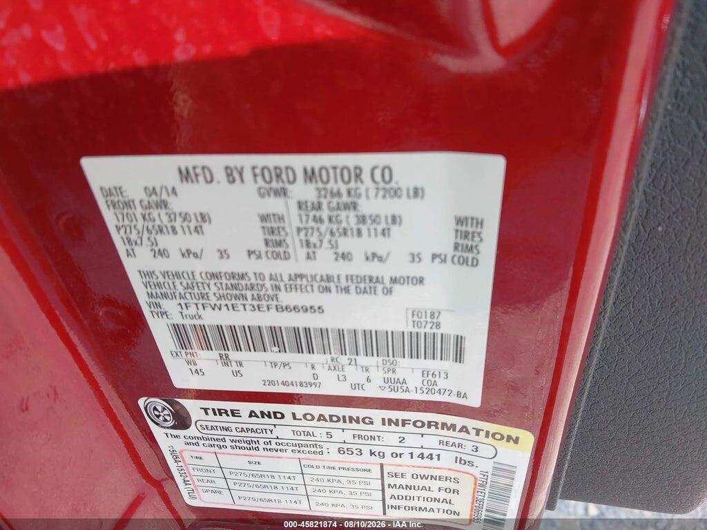 1FTFW1ET3EFB66955 2014 FORD F-150 photo no. 9