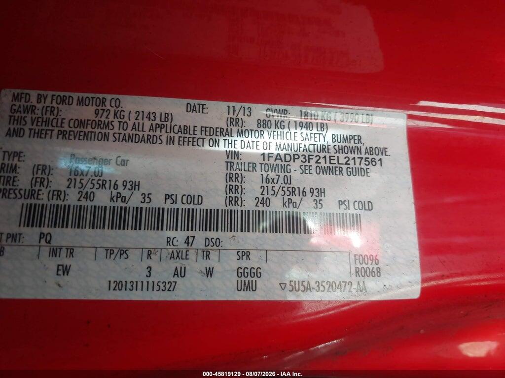 1FADP3F21EL217561 2014 FORD FOCUS photo no. 9