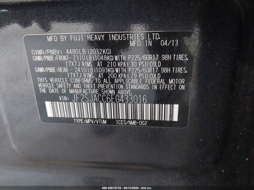 JF2SJACC6EG433016 2014 SUBARU FORESTER photo no. 9