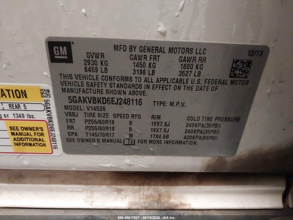 5GAKVBKD6EJ248116 2014 BUICK ENCLAVE photo no. 9