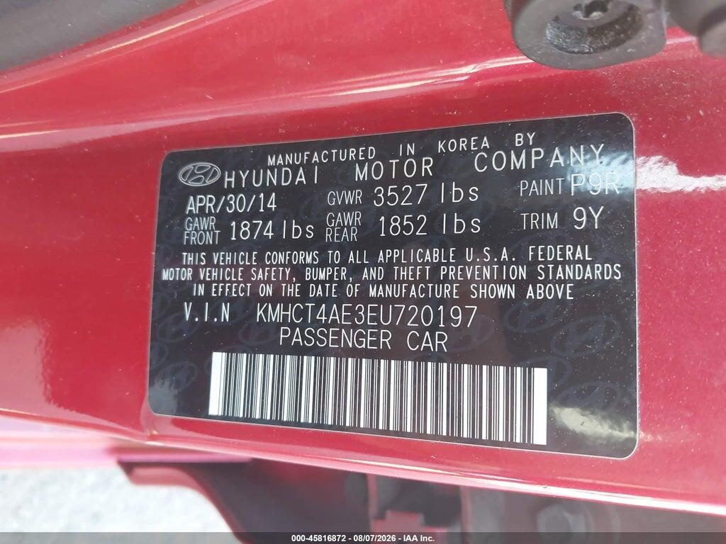 KMHCT4AE3EU720197 2014 HYUNDAI ACCENT photo no. 9