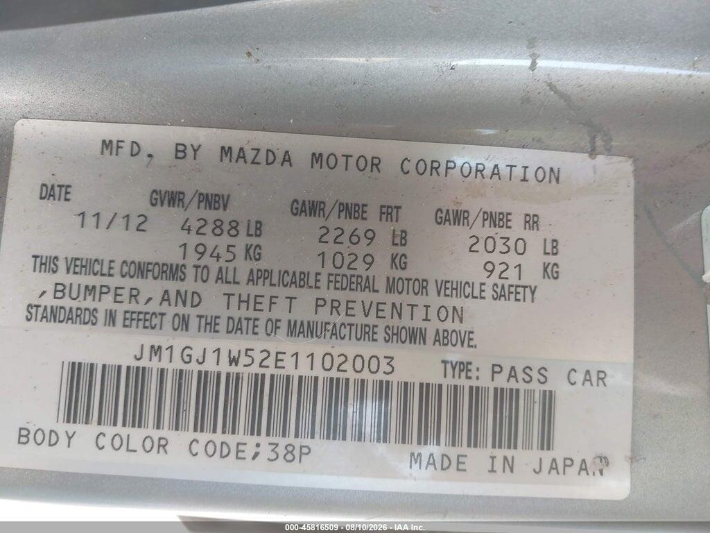 JM1GJ1W52E1102003 2014 MAZDA MAZDA6 photo no. 9