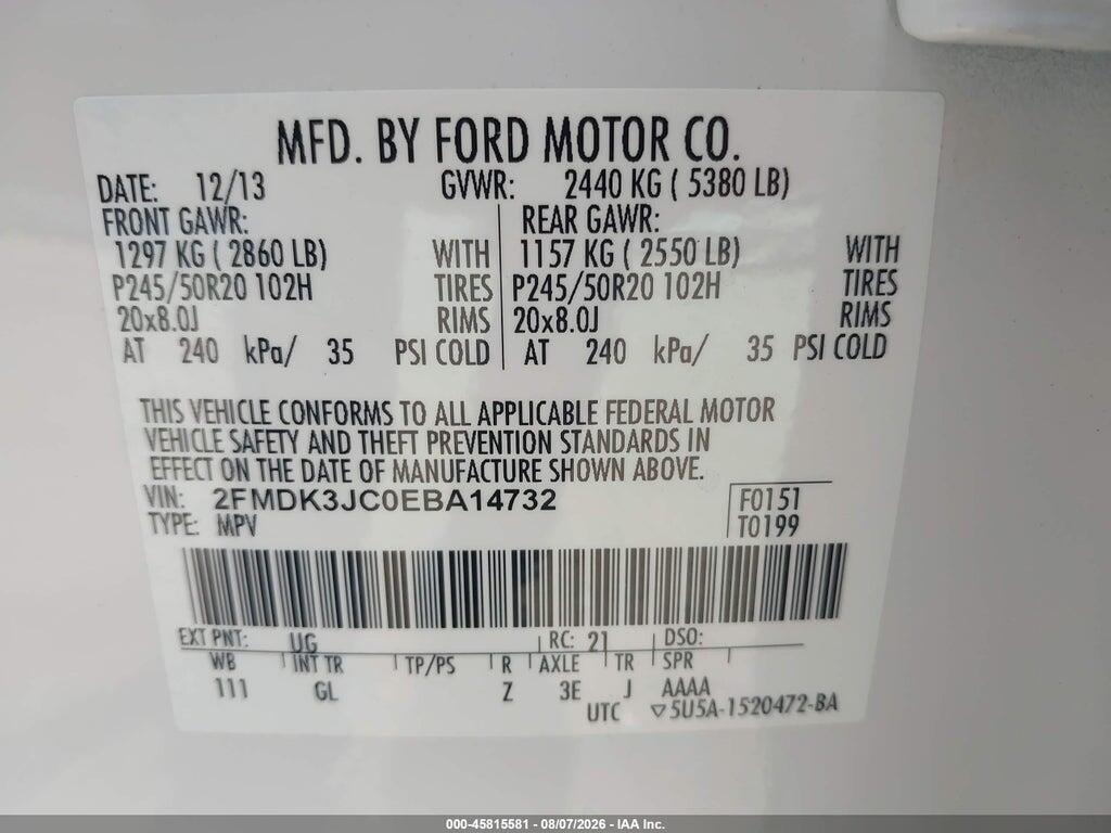 2FMDK3JC0EBA14732 2014 FORD EDGE photo no. 9