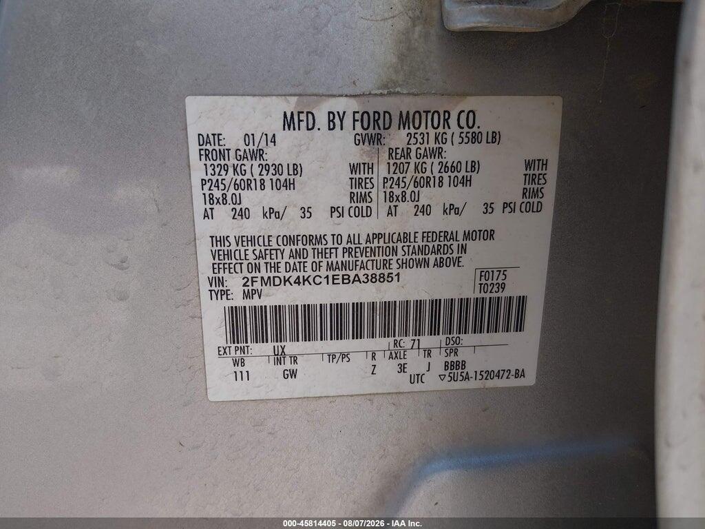 2FMDK4KC1EBA38851 2014 FORD EDGE photo no. 9