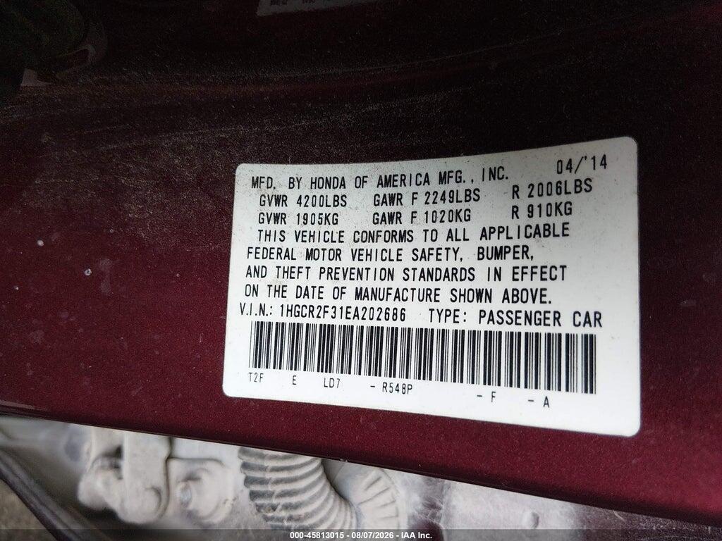 1HGCR2F31EA202686 2014 HONDA ACCORD photo no. 9
