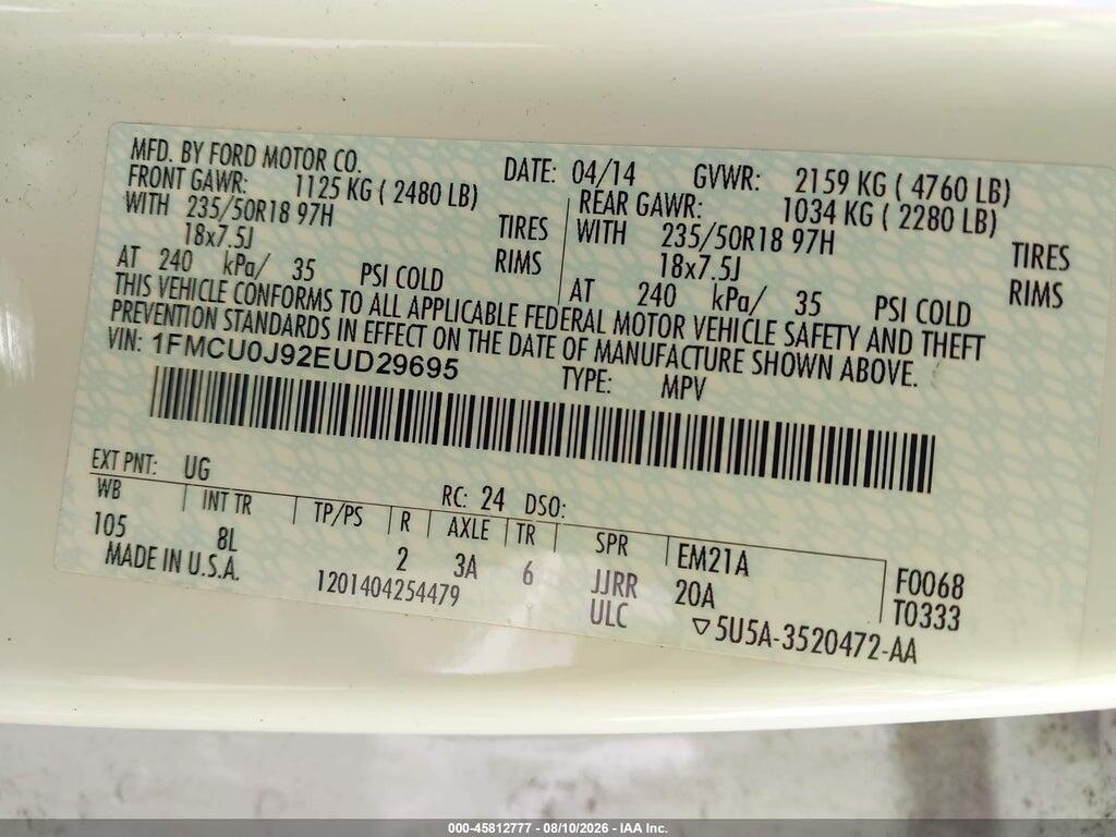 1FMCU0J92EUD29695 2014 FORD ESCAPE photo no. 9