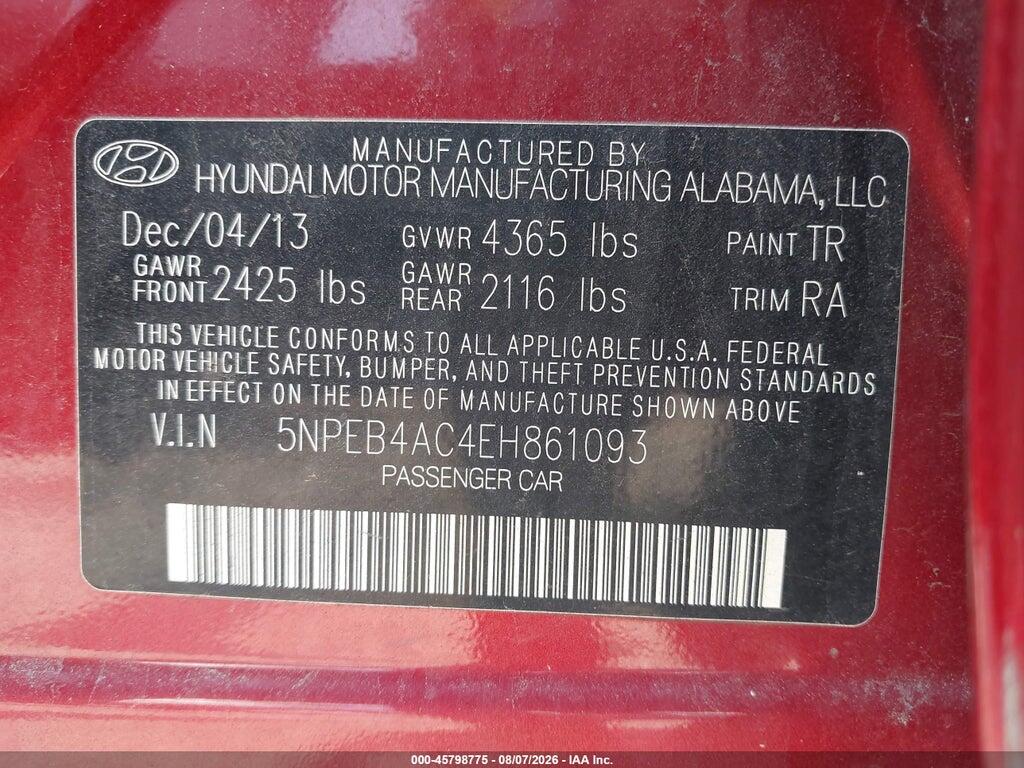 5NPEB4AC4EH861093 2014 HYUNDAI SONATA photo no. 9