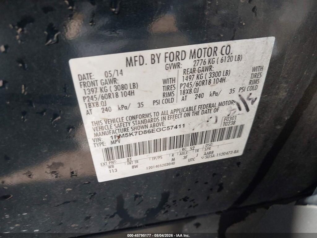1FM5K7D86EGC57411 2014 FORD EXPLORER photo no. 9