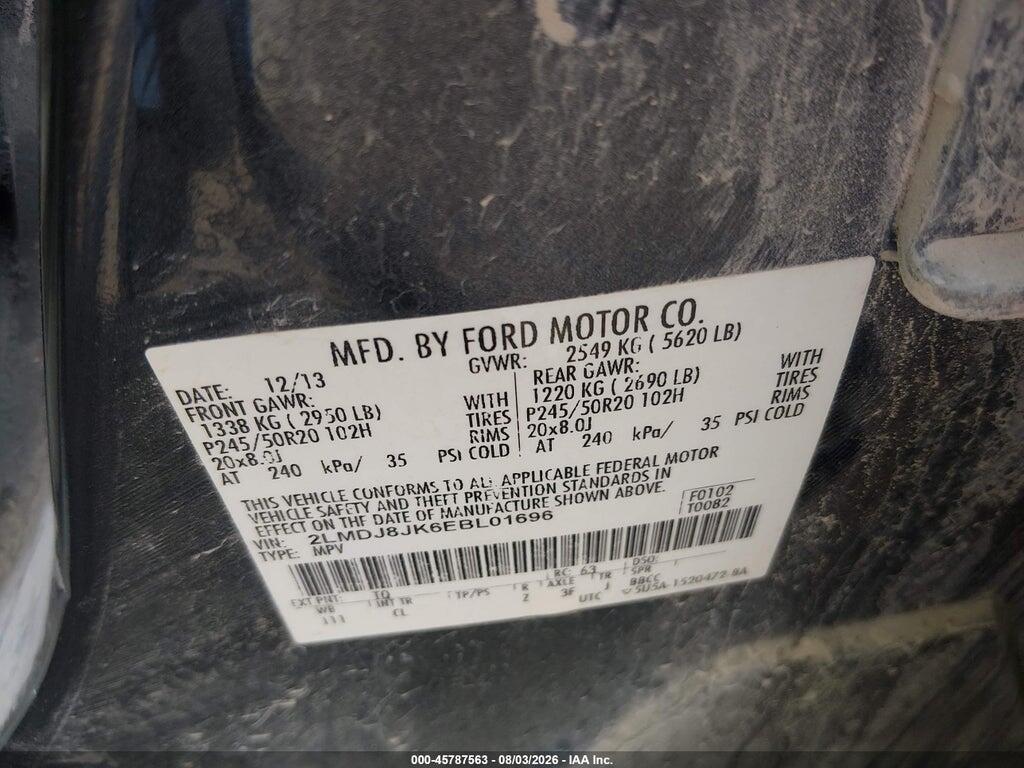 2LMDJ8JK6EBL01696 2014 LINCOLN MKX photo no. 9