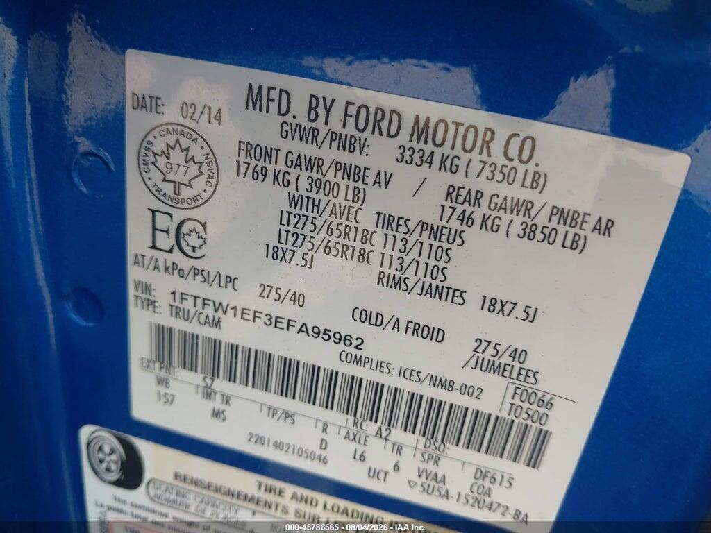 1FTFW1EF3EFA95962 2014 FORD F-150 photo no. 9
