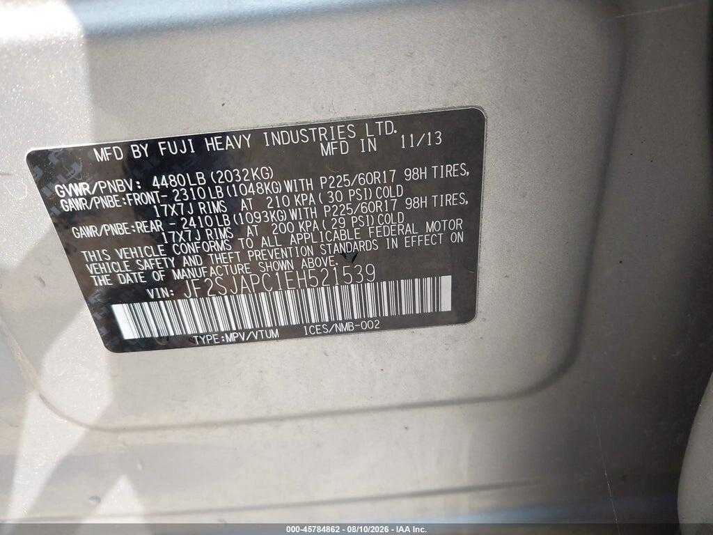 JF2SJAPC1EH521539 2014 SUBARU FORESTER photo no. 9