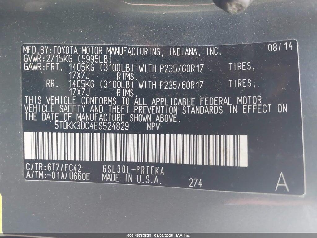 5TDKK3DC4ES524829 2014 TOYOTA SIENNA photo no. 9