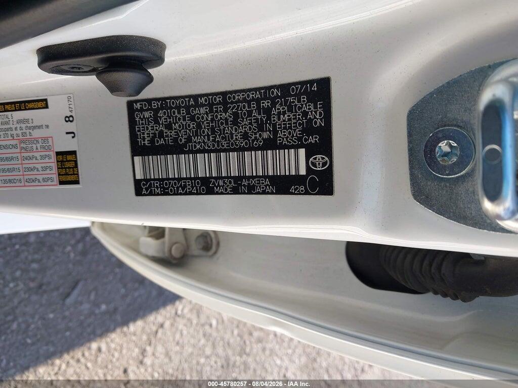 JTDKN3DU3E0390169 2014 TOYOTA PRIUS photo no. 9