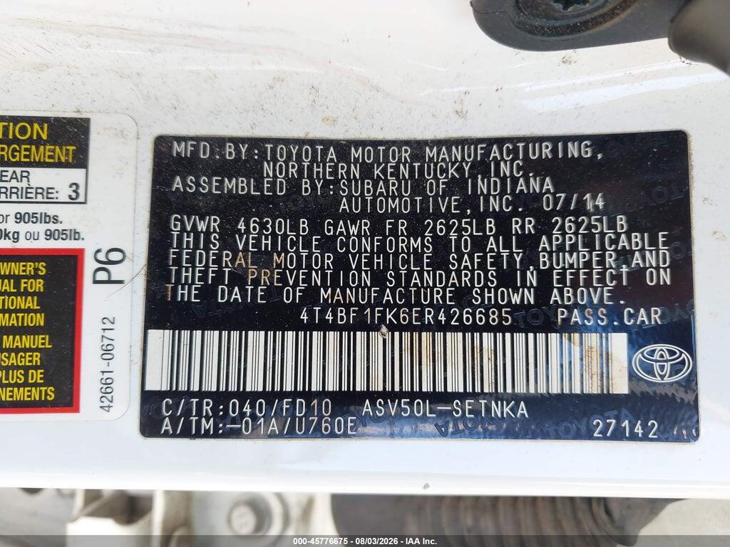 4T4BF1FK6ER426685 2014 TOYOTA CAMRY photo no. 9