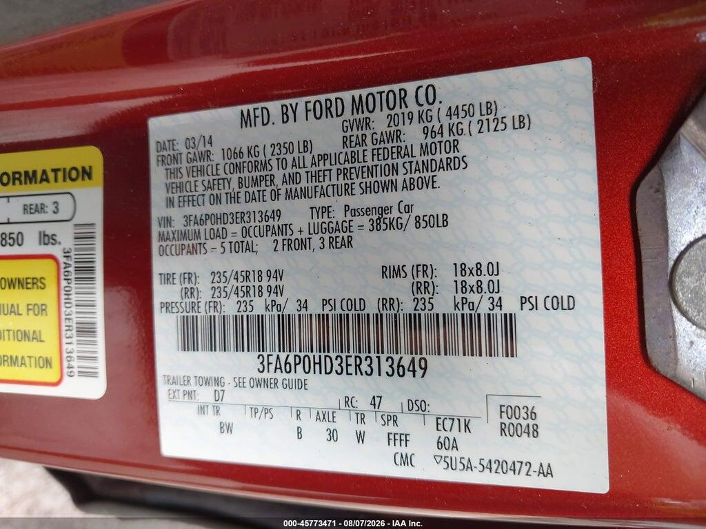 3FA6P0HD3ER313649 2014 FORD FUSION photo no. 9