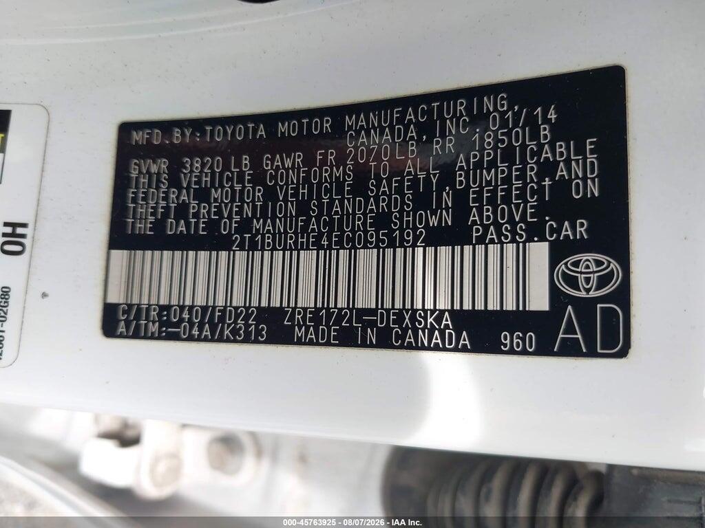 2T1BURHE4EC095192 2014 TOYOTA COROLLA photo no. 9