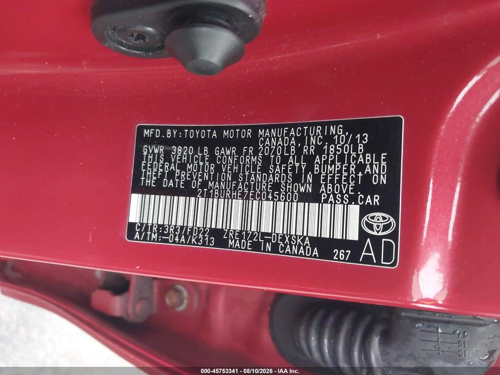 2T1BURHE7EC045600 2014 TOYOTA COROLLA photo no. 9