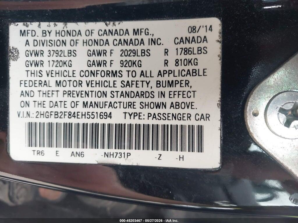 2HGFB2F84EH551694 2014 HONDA CIVIC photo no. 9