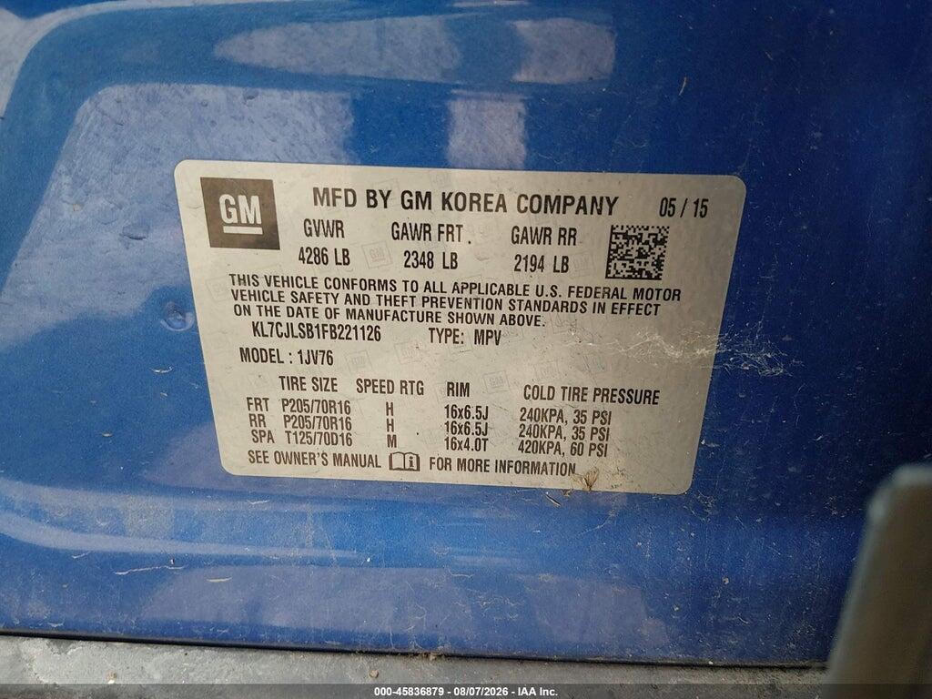 KL7CJLSB1FB221126 2015 CHEVROLET TRAX photo no. 9