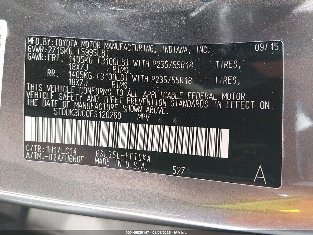 5TDDK3DC0FS120260 2015 TOYOTA SIENNA photo no. 9