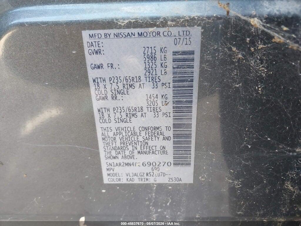 5N1AR2MN4FC690270 2015 NISSAN PATHFINDER photo no. 9