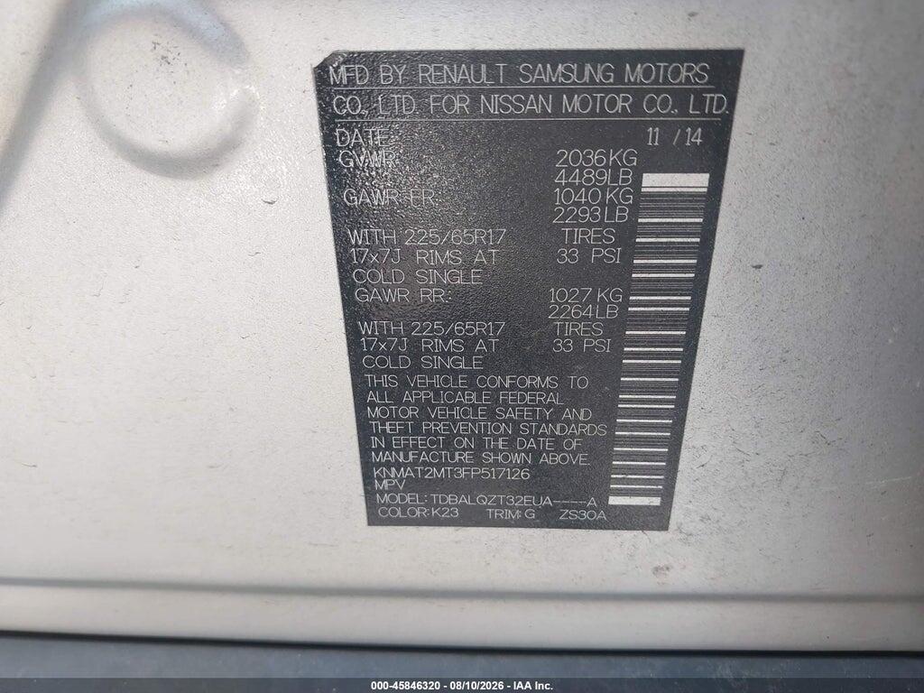 KNMAT2MT3FP517126 2015 NISSAN ROGUE photo no. 9