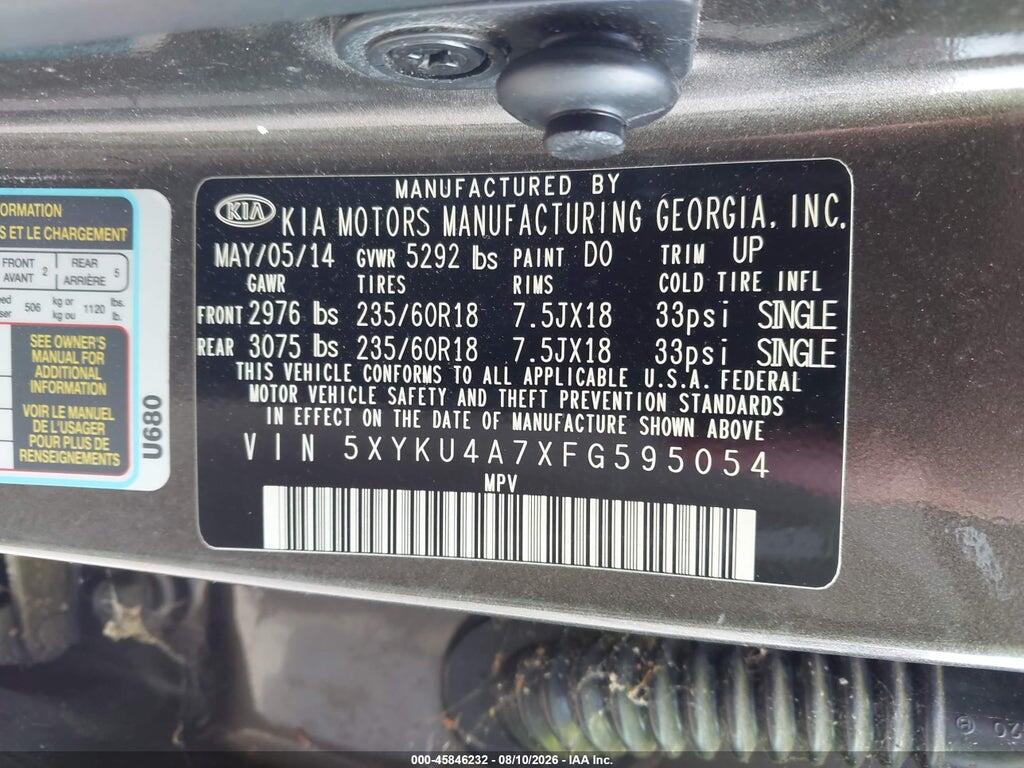 5XYKU4A7XFG595054 2015 KIA SORENTO photo no. 9