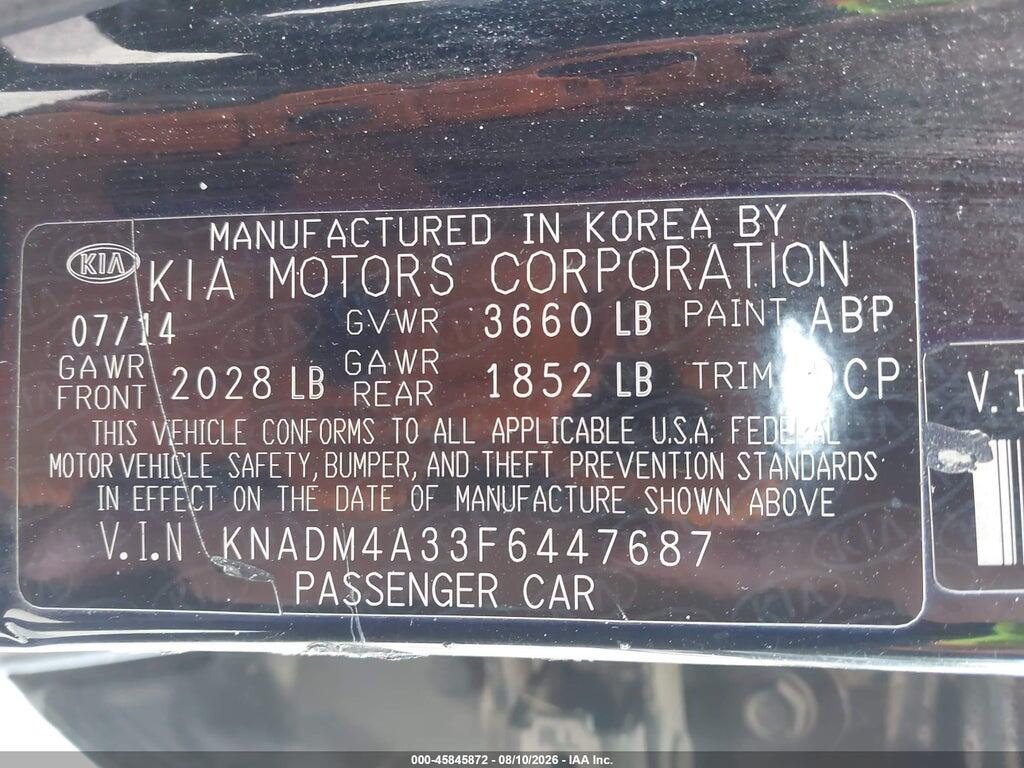KNADM4A33F6447687 2015 KIA RIO photo no. 9