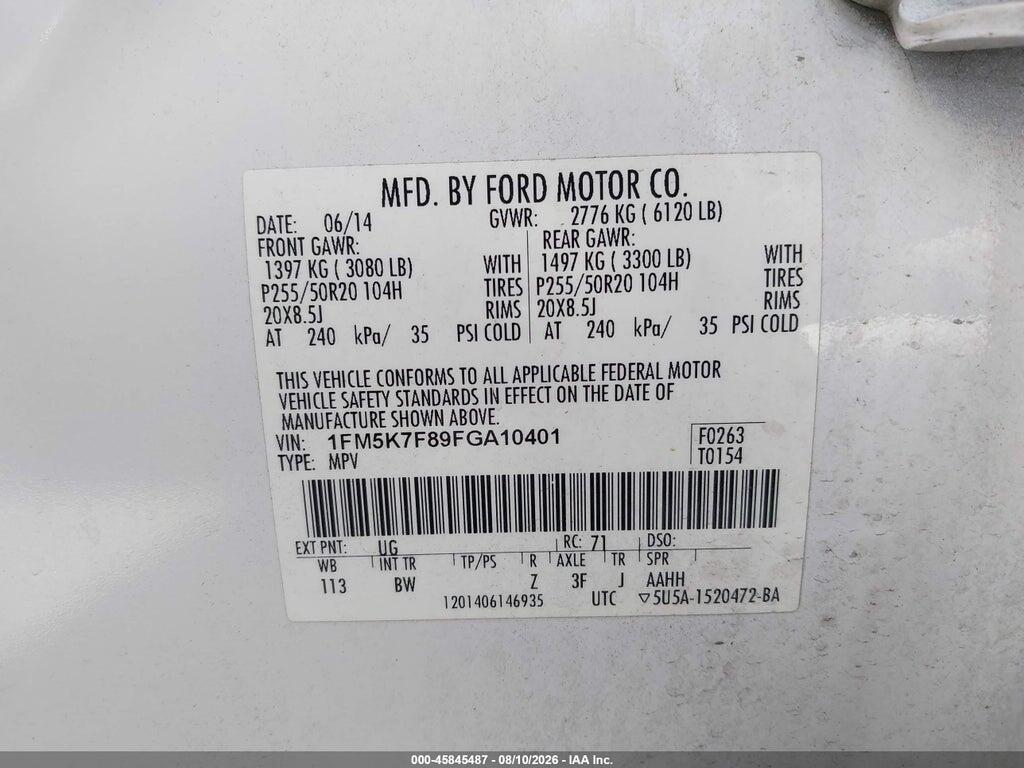 1FM5K7F89FGA10401 2015 FORD EXPLORER photo no. 9