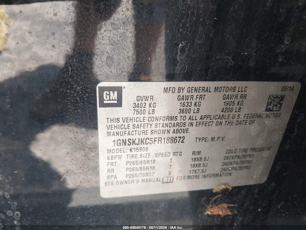 1GNSKJKC5FR188672 2015 CHEVROLET SUBURBAN photo no. 9