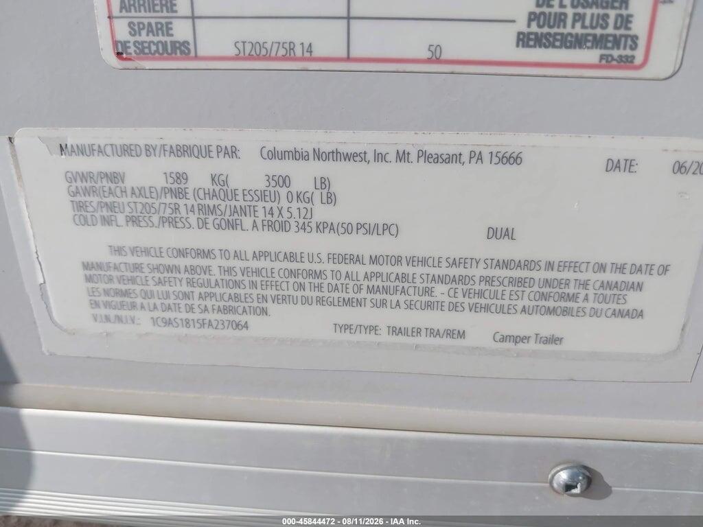 1C9AS1815FA237064 2015 ALINER CT photo no. 9