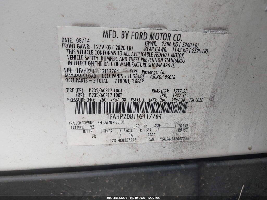 1FAHP2D81FG117764 2015 FORD TAURUS photo no. 9