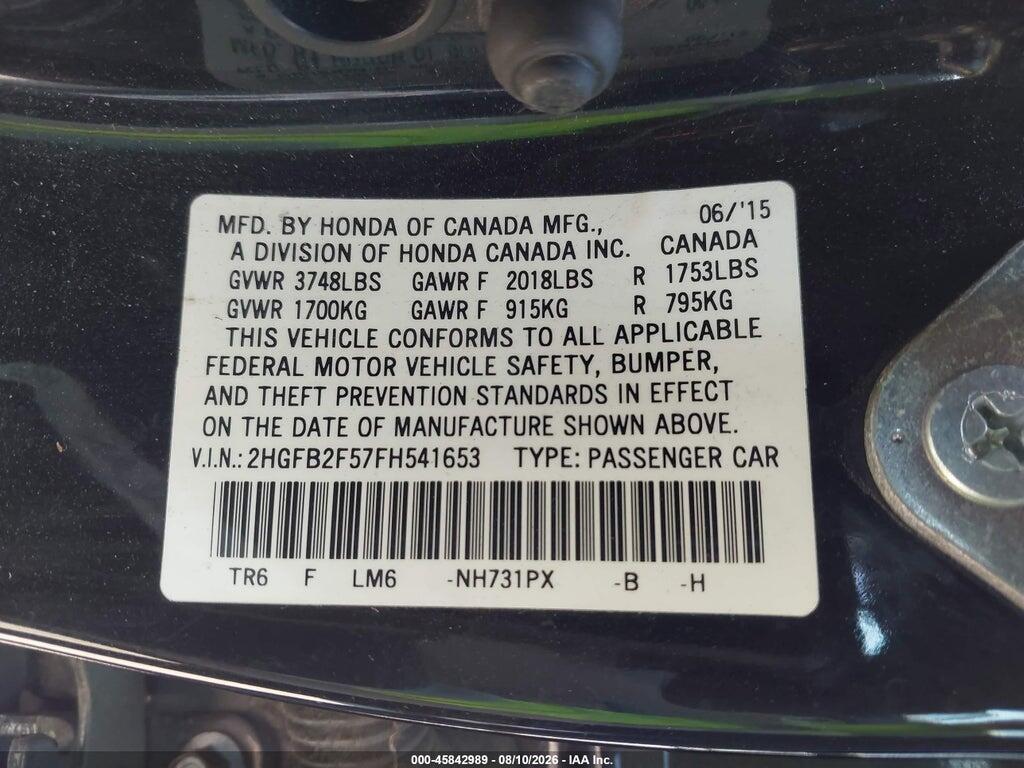 2HGFB2F57FH541653 2015 HONDA CIVIC photo no. 9