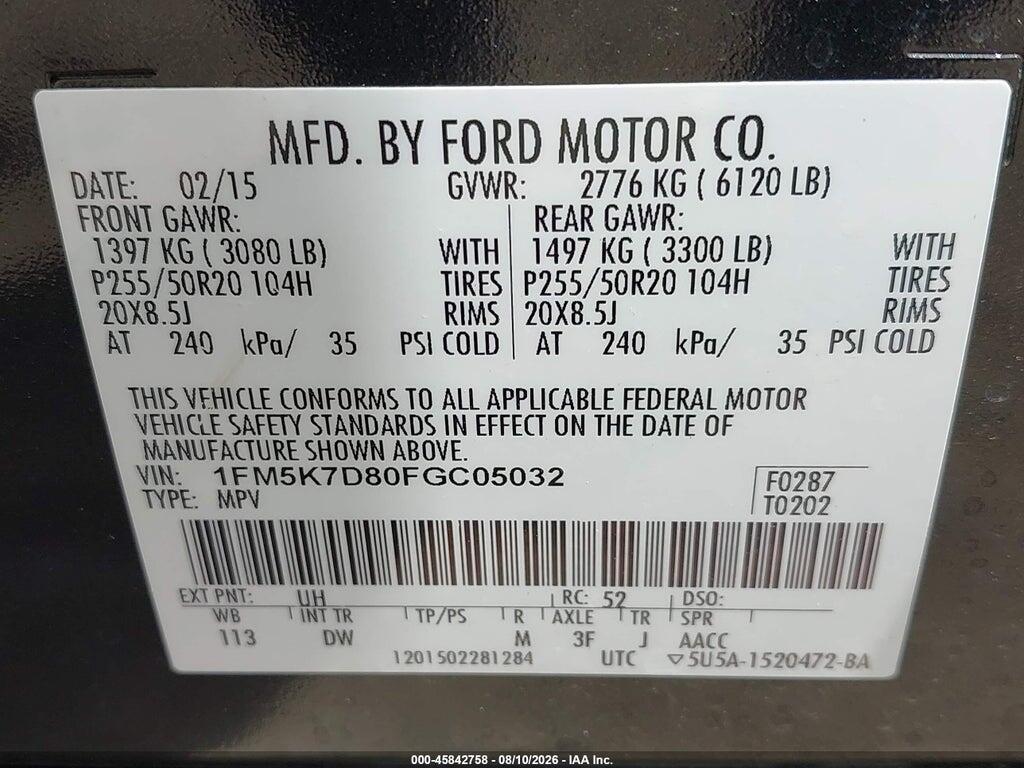 1FM5K7D80FGC05032 2015 FORD EXPLORER photo no. 9