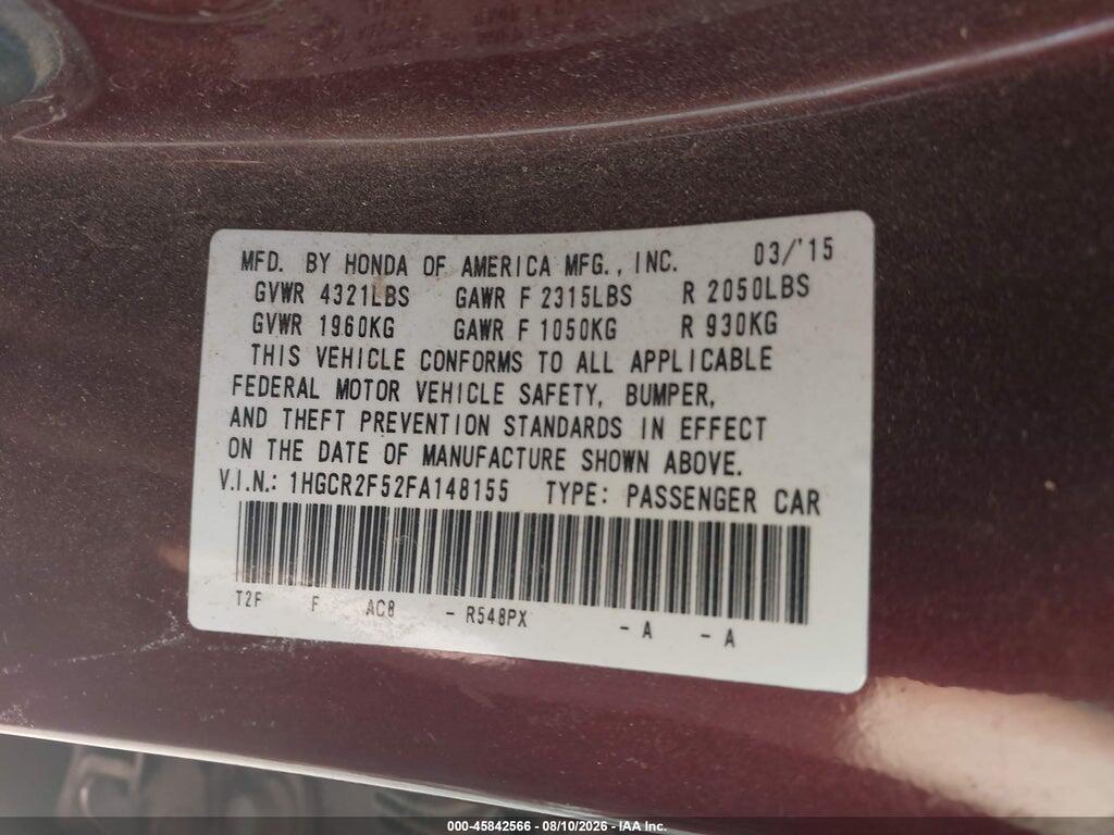 1HGCR2F52FA148155 2015 HONDA ACCORD photo no. 9