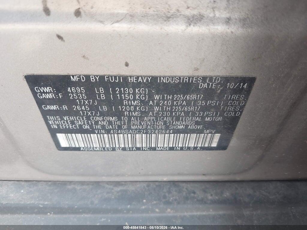 4S4BSADC2F3242644 2015 SUBARU OUTBACK photo no. 9