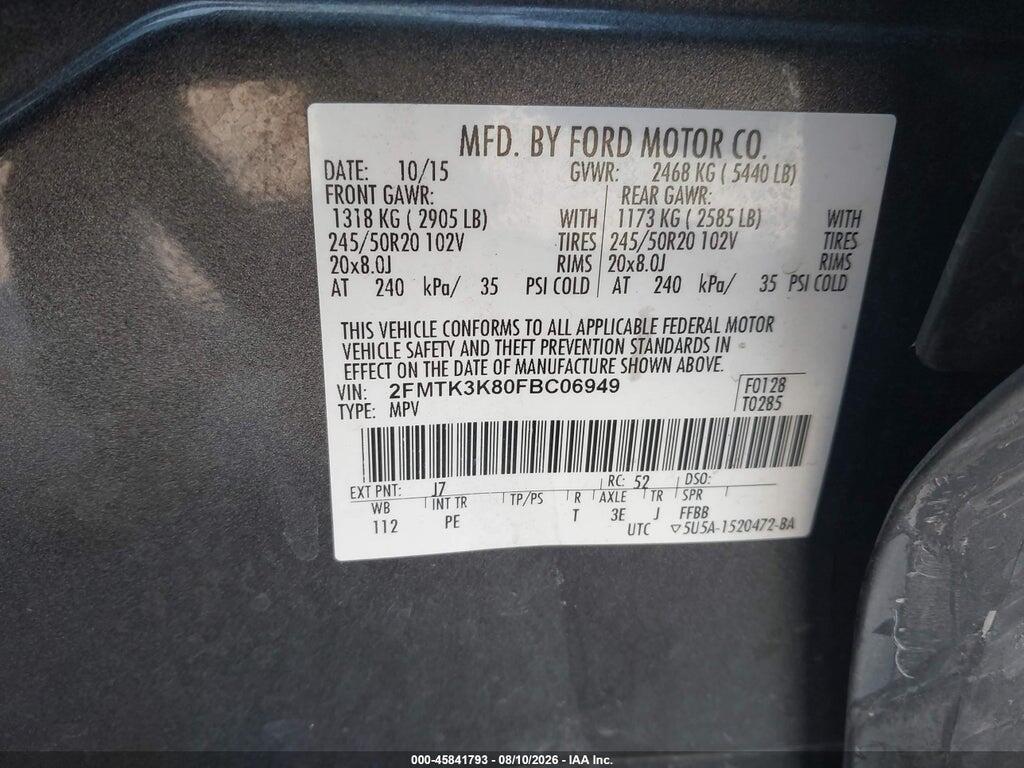 2FMTK3K80FBC06949 2015 FORD EDGE photo no. 9