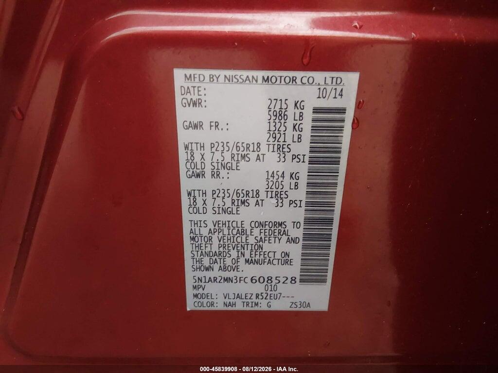 5N1AR2MN3FC608528 2015 NISSAN PATHFINDER photo no. 9