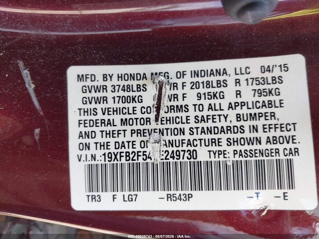 19XFB2F54FE249730 2015 HONDA CIVIC photo no. 9