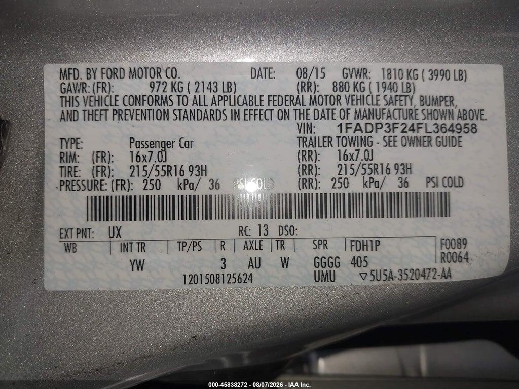 1FADP3F24FL364958 2015 FORD FOCUS photo no. 9