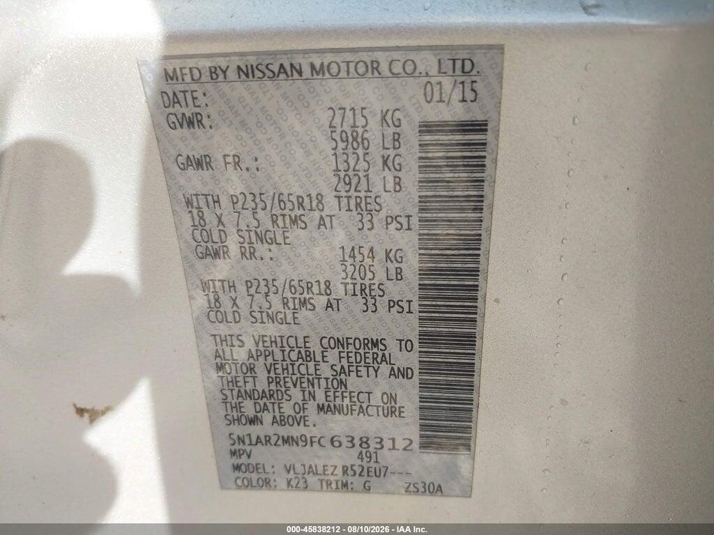 5N1AR2MN9FC638312 2015 NISSAN PATHFINDER photo no. 9