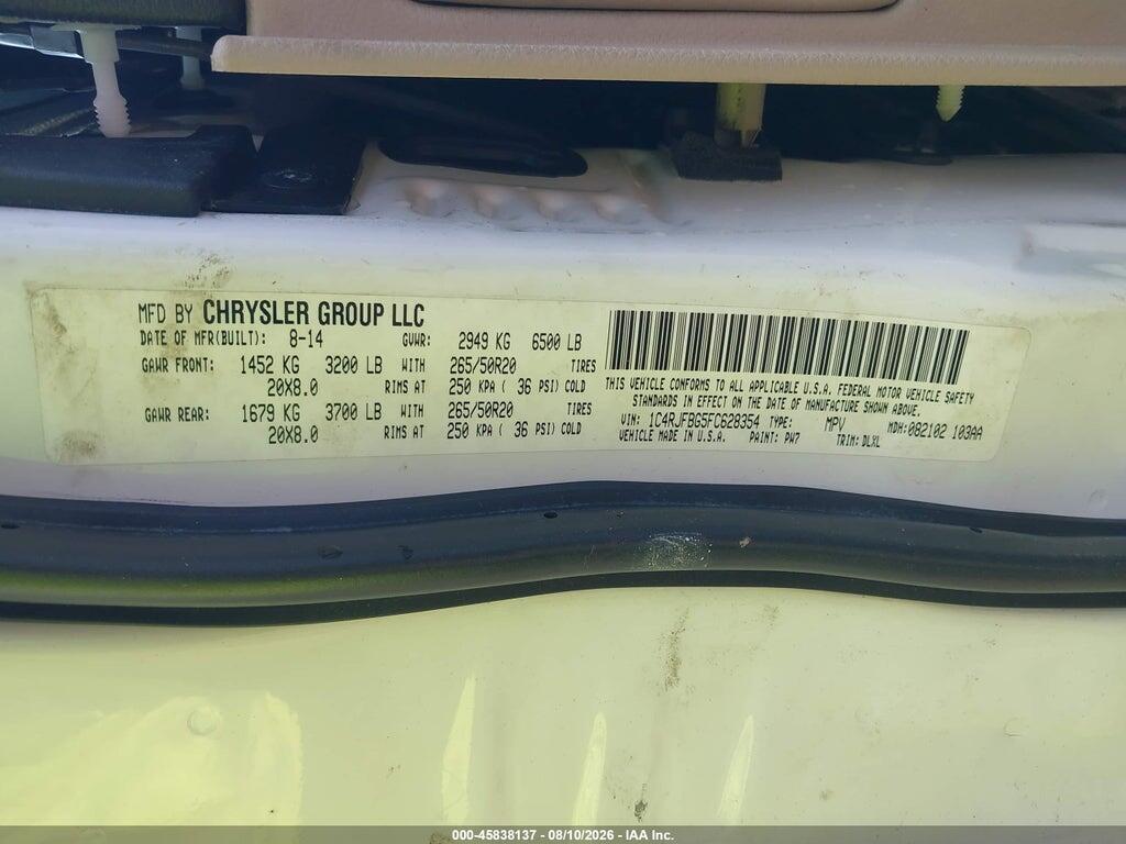 1C4RJFBG5FC628354 2015 JEEP GRAND CHEROKEE photo no. 9